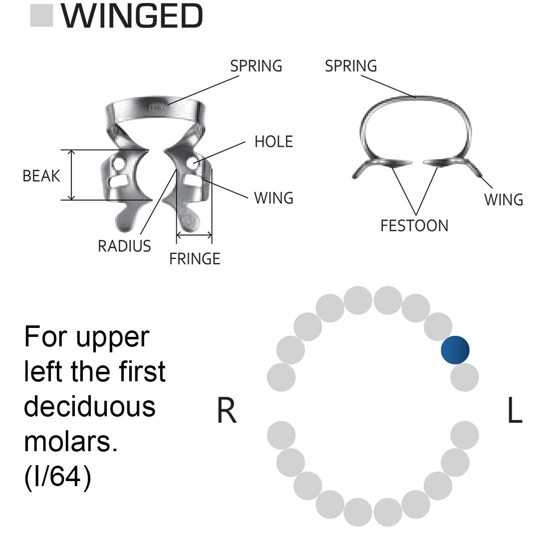 Clamp dental #64 dientes temporales / pediátricos